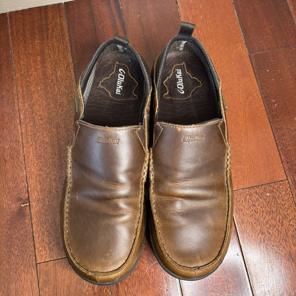 OluKai sz 12 Na’i WP Leather Slip On Waterproof Drop Heel Loafers Brown - Picture 3 of 8